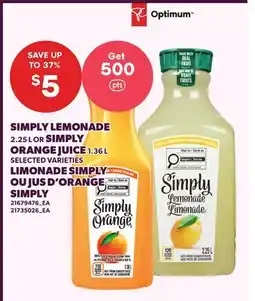Independent Grocer SIMPLY LEMONADE, 2.25 L OR SIMPLY ORANGE JUICE, 1.36 L offer