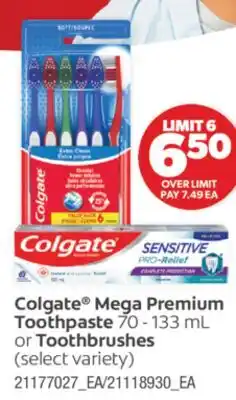 Real Canadian Superstore COLGATE MEGA PREMIUM TOOTHPASTE, 70 - 133 ML OR TOOTHBRUSHES offer