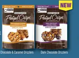 Real Canadian Superstore SNACK FACTORY PRETZEL CRISPS MILK CHOCOLATE & CARAMEL & DARK CHOCOLATE DRIZZLERS offer