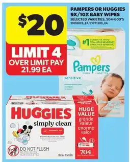 Real Canadian Superstore PAMPERS OR HUGGIES 9X/10X BABY WIPES, 504-600'S offer