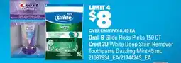 Real Canadian Superstore ORAL-B GLIDE FLOSS PICKS, 150 CT CREST 3D WHITE DEEP STAIN REMOVER TOOTHPASTE DAZZLING MINT offer