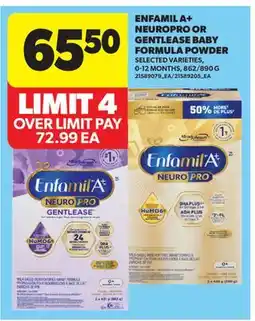 Real Canadian Superstore ENFAMIL A+ NEUROPRO OR GENTLEASE BABY FORMULA POWDER, 862/890 G offer
