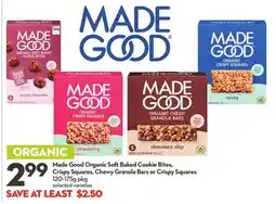 Longo's Made Good Organic Soft Baked Cookie Bites, Crispy Squares, Chewy Granola Bars or Crispy Squares offer