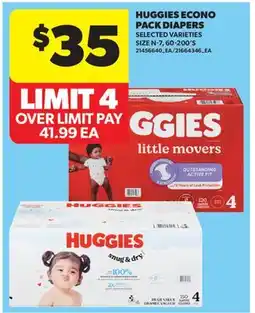 Real Canadian Superstore HUGGIES ECONO PACK DIAPERS, SIZE N-7, 60-200'S offer