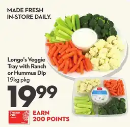 Longo's Longo's Veggie Tray with Ranch or Hummus Dip offer