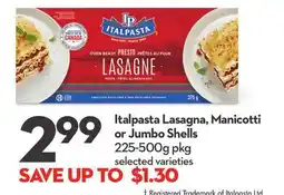 Longo's Italpasta Lasagna, Manicotti or Jumbo Shells offer