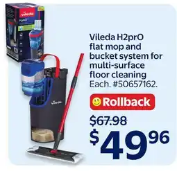 Walmart Vileda H2prO flat mop and bucket system for multi-surface floor cleaning offer