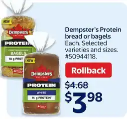 Walmart Dempster's Protein bread or bagels offer