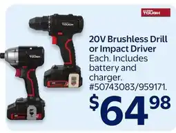 Walmart 20V Brushless Drill or Impact Driver offer