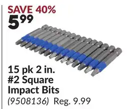 Princess Auto 15 pk 2 in. #2 Square Impact Bits offer