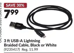 Princess Auto 3 ft USB-A Lightning Braided Cable, Black or White offer