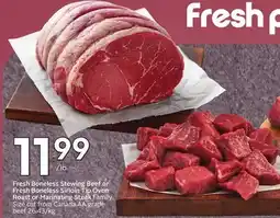 Sobeys Fresh Boneless Stewing Beef or Fresh Boneless Sirloin Tip Oven Roast or Marinating Steak offer