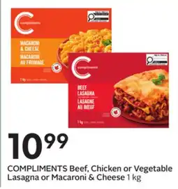 Sobeys COMPLIMENTS Beef, Chicken or Vegetable Lasagna or Macaroni & Cheese offer