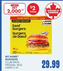 Wholesale Club NO NAME BURGERS CLUB PACK, 20'S offer