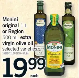 Fortinos MONINI ORIGINAL, 1 L OR REGION 500 ML EXTRA VIRGIN OLIVE OIL offer