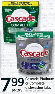 Fortinos CASCADE PLATINUM OR COMPLETE DISHWASHER TABS, 10-15'S offer