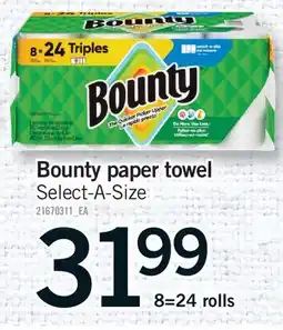 Fortinos BOUNTY PAPER TOWEL, 8=24 ROLLS offer