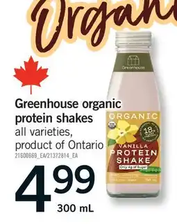 Fortinos GREENHOUSE ORGANIC PROTEIN SHAKES offer