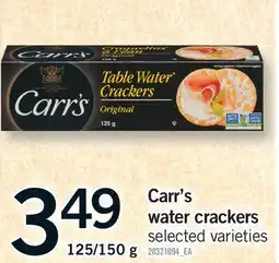 Fortinos CARR'S WATER CRACKERS, 125/150 G offer