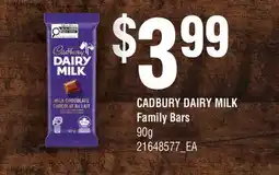 Fortinos CADBURY DAIRY MILK FAMILY BARS offer
