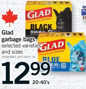 Fortinos GLAD GARBAGE BAGS, 20-40'S offer