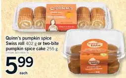 Fortinos QUINN'S PUMPKIN SPICE SWISS ROLL, 402 G OR TWO-BITE PUMPKIN SPICE CAKE, 255 G offer