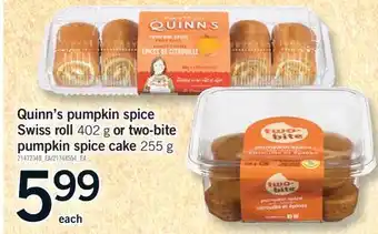 Fortinos QUINN'S PUMPKIN SPICE SWISS ROLL, 402 G OR TWO-BITE PUMPKIN SPICE CAKE, 255 G offer