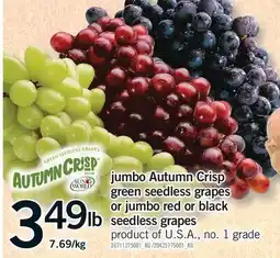 Fortinos JUMBO AUTUMN CRISP GREEN SEEDLESS GRAPES OR JUMBO RED OR BLACK SEEDLESS GRAPES offer