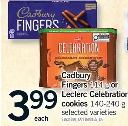Fortinos CADBURY FINGERS 114 G OR LECLERC CELEBRATION COOKIES offer