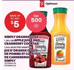 Independent City Market SIMPLY ORANGE JUICE, 1.36 L OR APPLE JUICE AND CRANBERRY COCKTAIL, 1.54 L offer