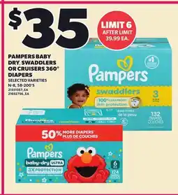 Loblaws PAMPERS BABY DRY, SWADDLERS OR CRUISERS 360° DIAPERS 58-200'S offer