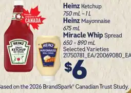 Loblaws HEINZ KETCHUP, 750 ML – 1 L HEINZ MAYONNAISE, 675 ML MIRACLE WHIP SPREAD offer