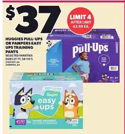 Loblaws HUGGIES PULL-UPS OR PAMPERS EASY UPS TRAINING PANTS, SIZES 2T-7T, 58-112'S offer
