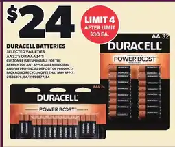 Loblaws DURACELL BATTERIES, AA32'S OR AAA24'S offer