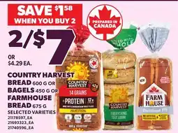 Loblaws COUNTRY HARVEST BREAD, 600 G OR BAGELS, 450 G OR FARMHOUSE BREAD, 675 G offer