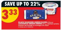 No Frills BLACK DIAMOND CHEESE SLICES 410 G OR LACTANTIA CREAM CHEESE 227 G offer