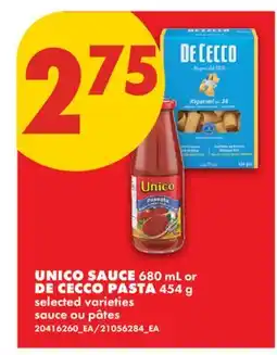 No Frills UNICO SAUCE 680 ML OR DE CECCO PASTA 454 G offer