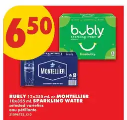 No Frills BUBLY, 12X355 ML OR MONTELLIER, 10X355 ML SPARKLING WATER offer