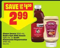 FreshCo Diana Sauce 500 mL, Bull's-Eye BBQ Sauce 425 mL or Kraft Flavoured Mayonnaise 340 mL offer