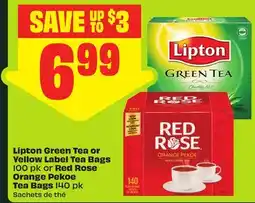FreshCo Lipton Green Tea or Yellow Label Tea Bags 100 pk or Red Rose Orange Pekoe Tea Bags 140 pk offer
