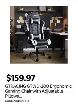Walmart GTRACING GTWD-200 Ergonomic Gaming Chair with Adjustable Pillows and Footrest offer