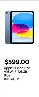 Walmart Apple 11-inch iPad A16 Wi-Fi 128GB - Blue offer