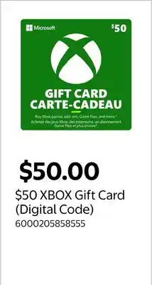 Walmart $50 XBOX Gift Card (Digital Code) offer
