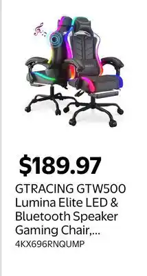 Walmart GTRACING GTW500 Lumina Elite LED & Bluetooth Speaker Gaming Chair, Black offer