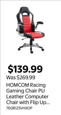 Walmart HOMCOM Racing Gaming Chair PU Leather Computer Chair with Flip Up Armrest offer