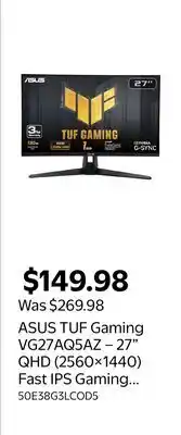 Walmart ASUS TUF Gaming VG27AQ5AZ – 27 QHD (2560×1440) Fast IPS Gaming Monitor offer