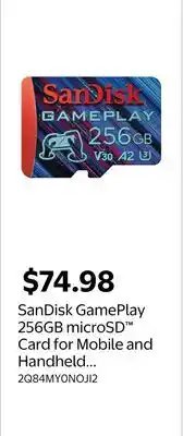 Walmart SanDisk GamePlay 256GB microSD Card for Mobile and Handheld Console Gaming offer