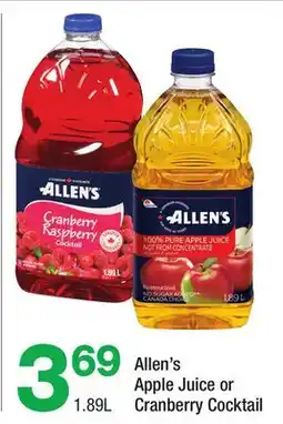 Highland Farms Allen's Apple Juice or Cranberry Cocktail offer