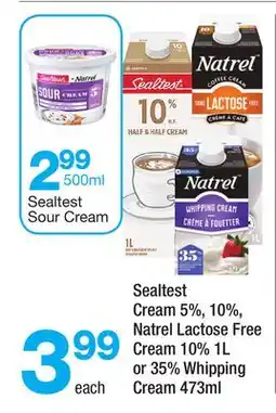Highland Farms Sealtest Cream 5%, 10%, Natrel Lactose Free Cream 10% 11 L or 35% Whipping Cream 473ml offer