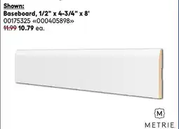 RONA Metrie Baseboard, 1/2 x 4-3/4 x 8'primed mouldings sold individually offer